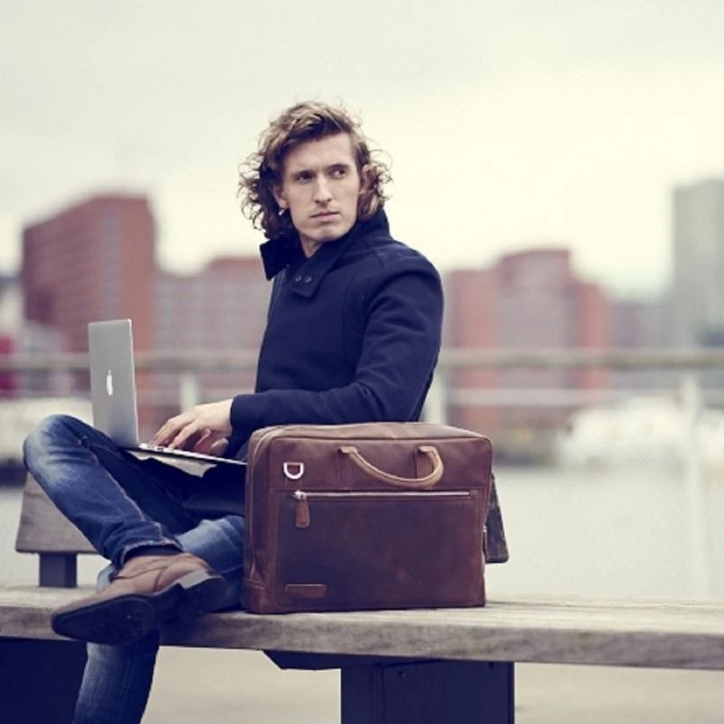 Plevier London Laptoptas 3 Vaks 15.6" Donkerbruin - Afbeelding 2